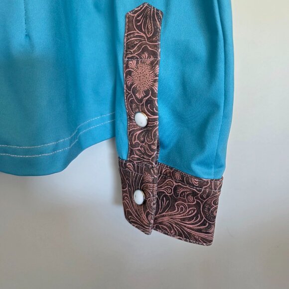 Ranch Dressn Western Rodeo Equestrian Snap Fasten Cowboy Shirt Youth Size L Blue - Picture 3 of 8
